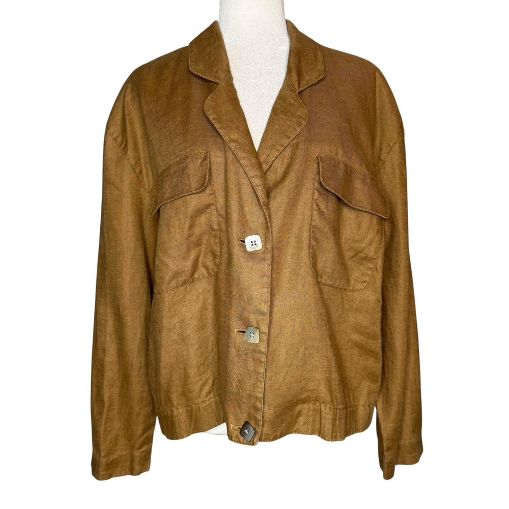 Valerie Steven's Linen Tan Jacket Blazer 14 L Lagenlook Boxy Cut Oversized VTG